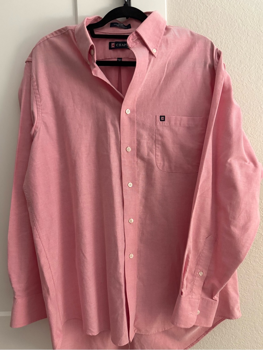 Chaps Pink Oxford Button Down Shirt Wrinkle Free Large 16-16.5 34/35